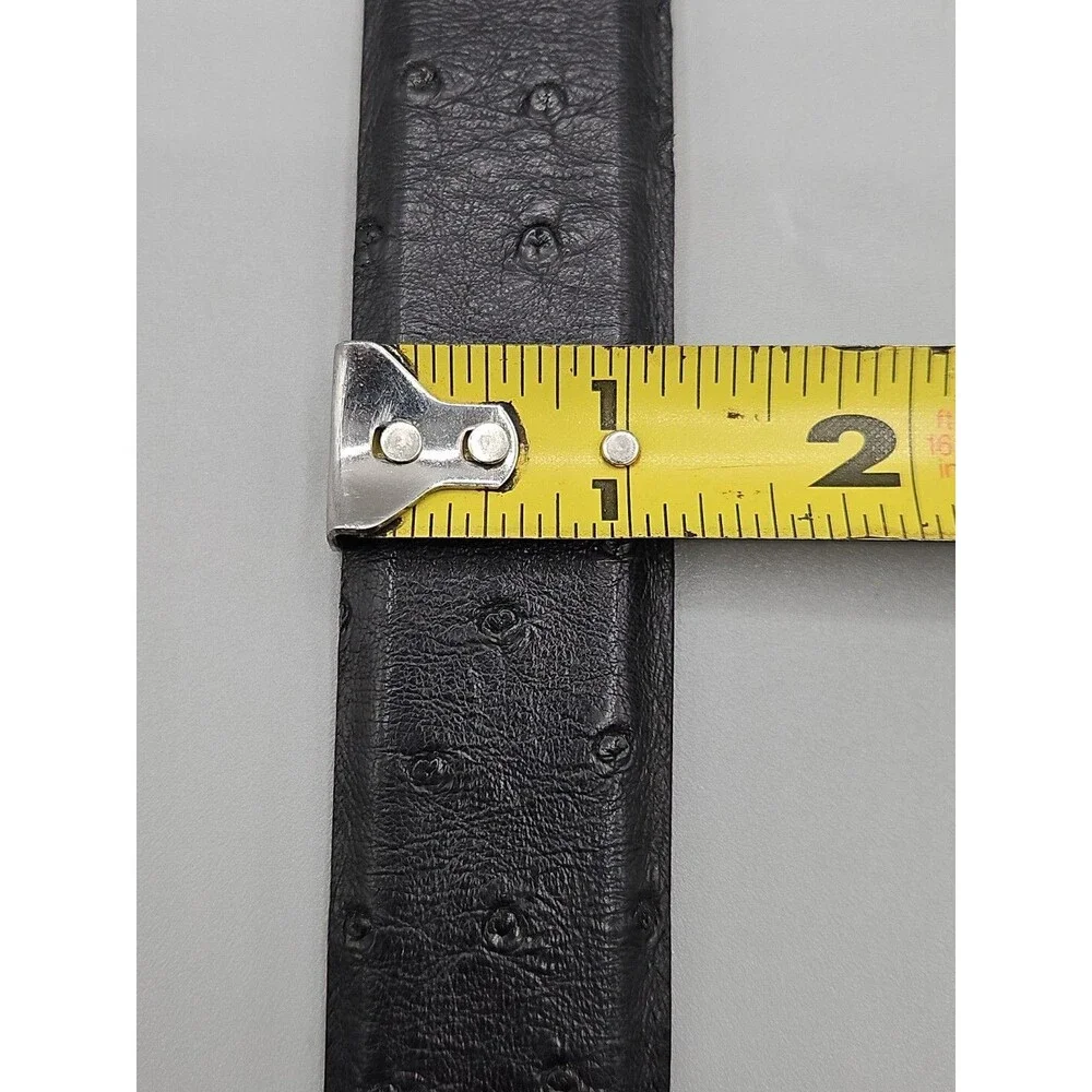 Select African Ostrich Crescent Black Leather Belt Handcrafted in USA Size 28